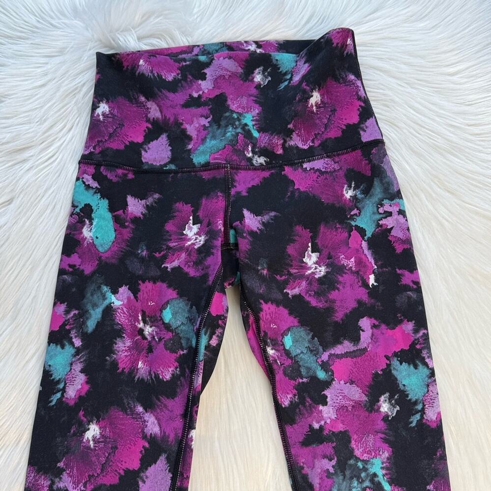 Lululemon Wunder Under High Rise Midnight Bloom Black Deep Fuchsia Tights - Picture 3 of 8